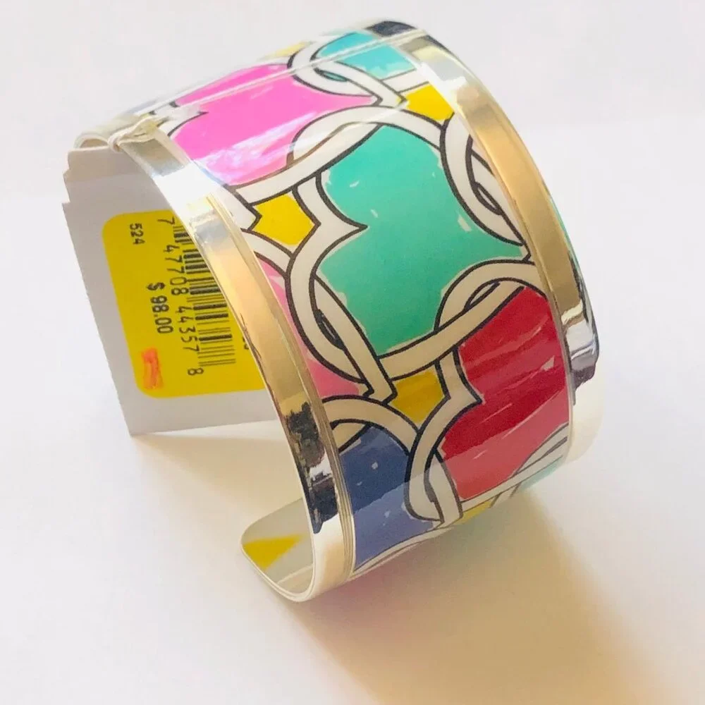 Brighton Multicolor Enamel Cuff Bracelet - Pink, Teal, Red, Yellow, Blue - Picture 4 of 6